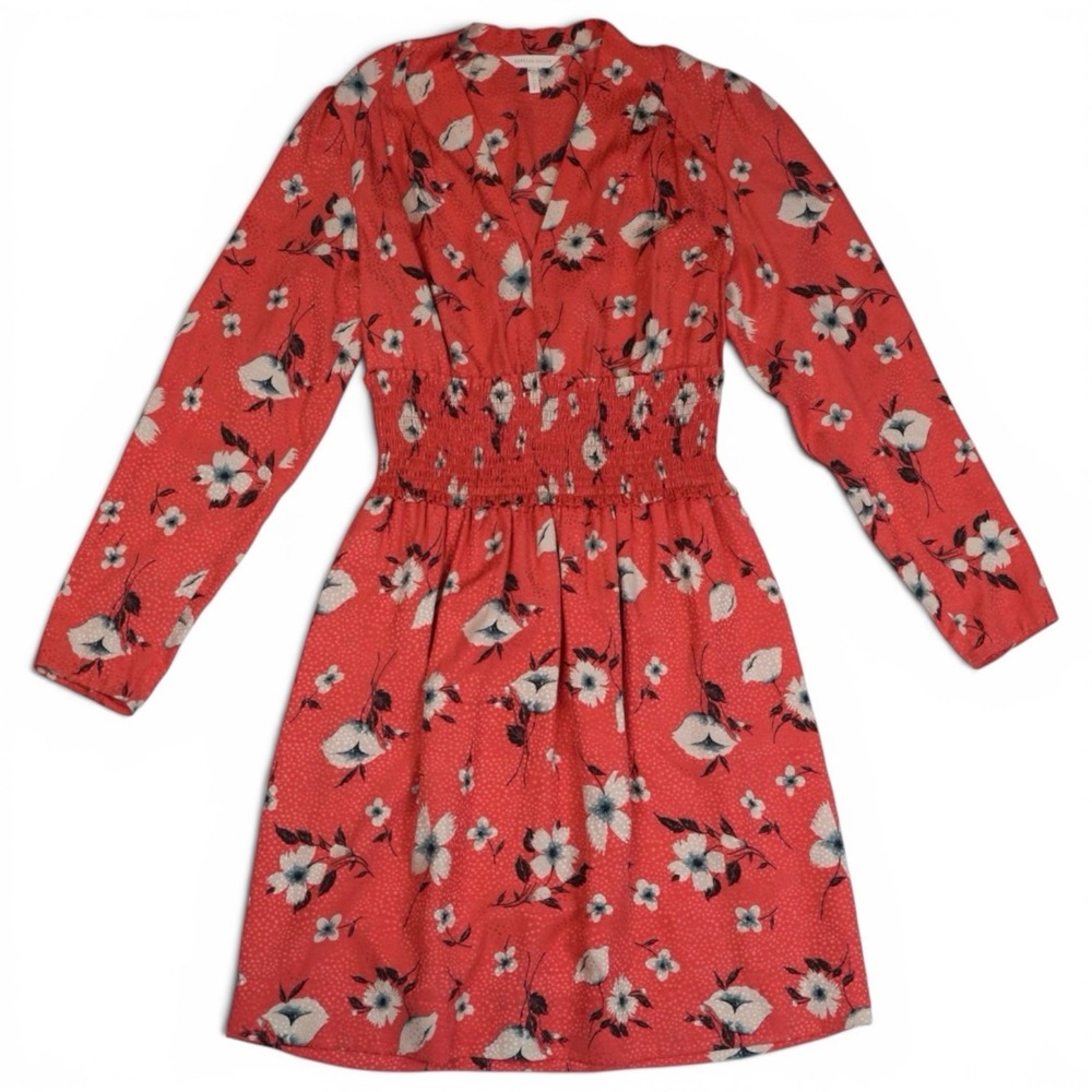 Rebecca Taylor Daniella Silk Blend Floral Smocked Long Sleeve Pockets Dress 4